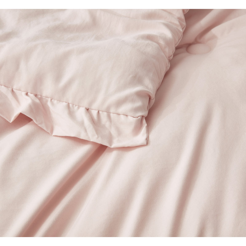 Nora Washed Microfiber Ruffled Comforter Set, Blush, Oversized King Comforter + 2 King Shams