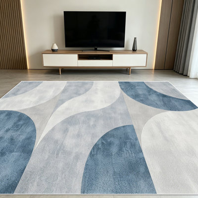Tapis de sol à motif géométrique à motif géométrique neutre de 1 pièce pour salon, doux et confortable, adapté à toutes les saisons, facile à entretenir et lavable à la machine