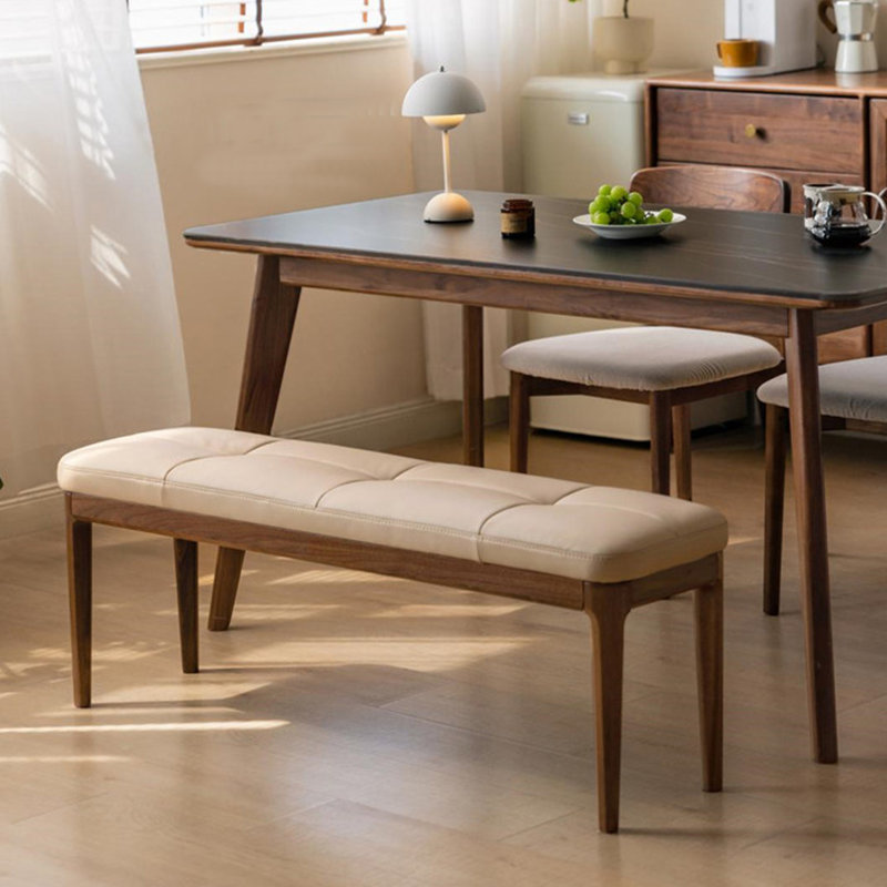 Banc rectangulaire minimaliste en noyer et cuir pour le salon et la chambre., 17.72" H x 55.12" W x 12.99" D