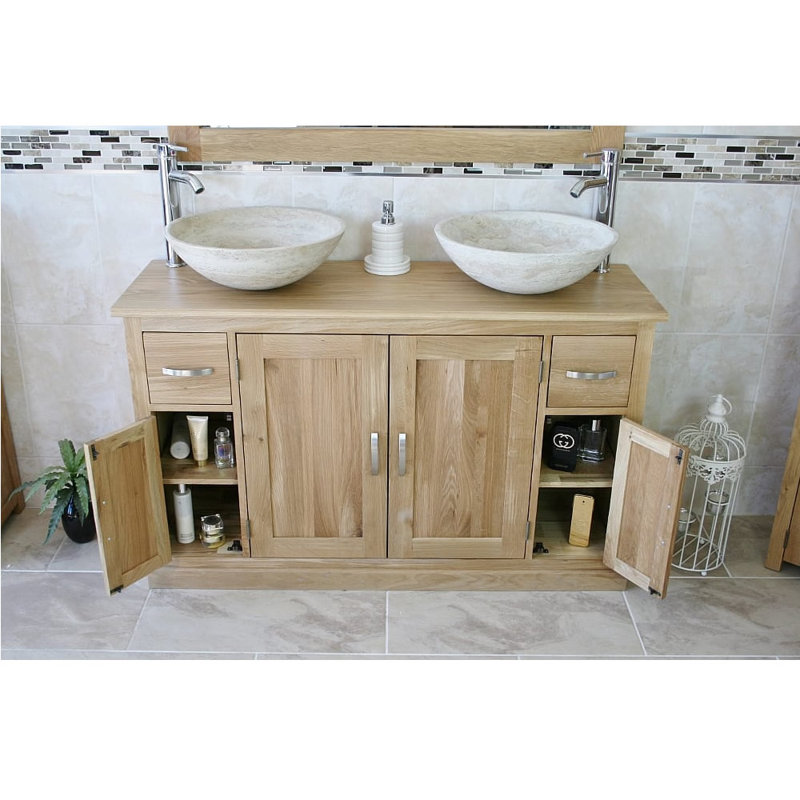 Eason 1230mm Double Bathroom Vanity with Vessel Basin, Travertine Basins