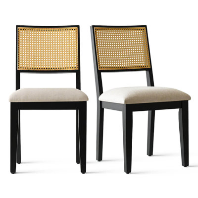 Cane Back Dining Chairs with Solid Wood Legs