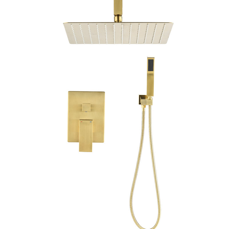 Ceiling Mounted Shower In Golden - 10" Head And Handheld, Brass, Creates Natural Rainfall Sensation, Self-Cleaning Nozzle, Aligns To American Standard Pipe Connections Package With Handheld Delivers