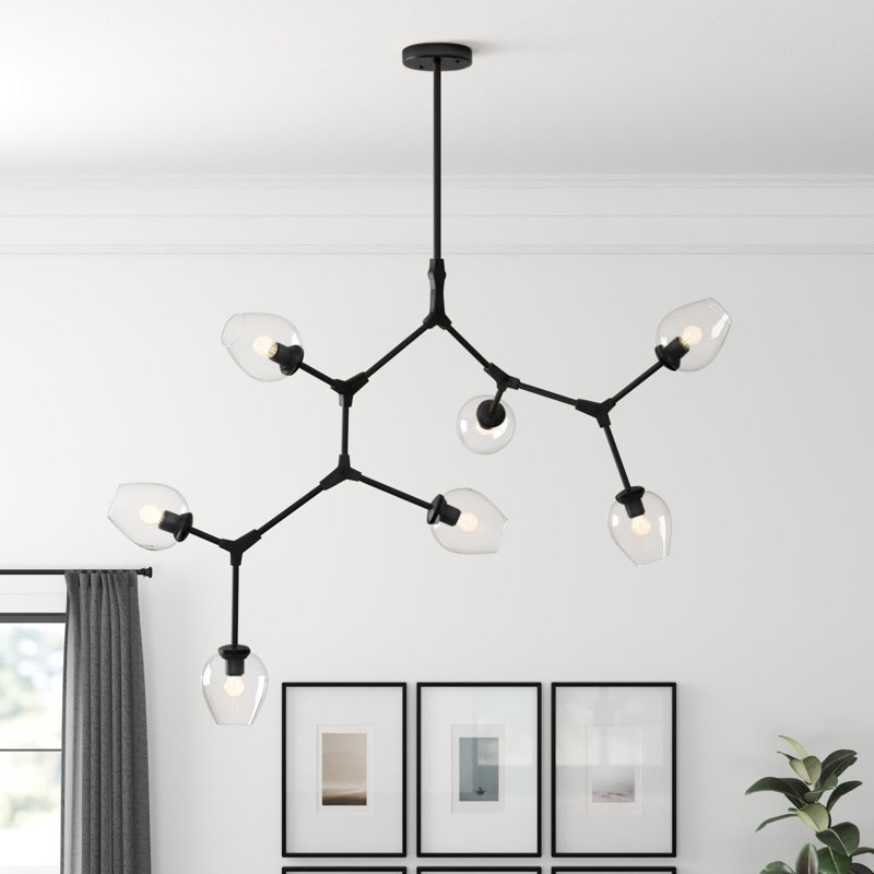 Lustre linéaire moderne Spoutnik à 7 lumières Spinks, Noir, 9 lumières, 79"