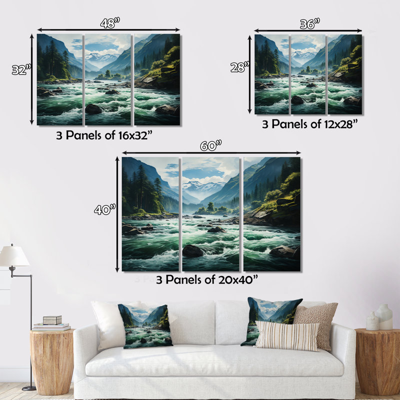 River Reflections I sur toile, 3 pièces, H 32 po x l 48 po x P 1 po