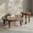 2-Piece Solid Ash Wood Round Nesting Coffee Table Set with 3D Layered Carved Wood & Glass Top