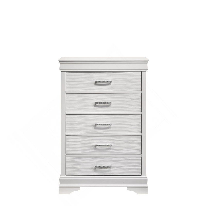 Commode moderne 5 tiroirs en bois blanc, Blanc