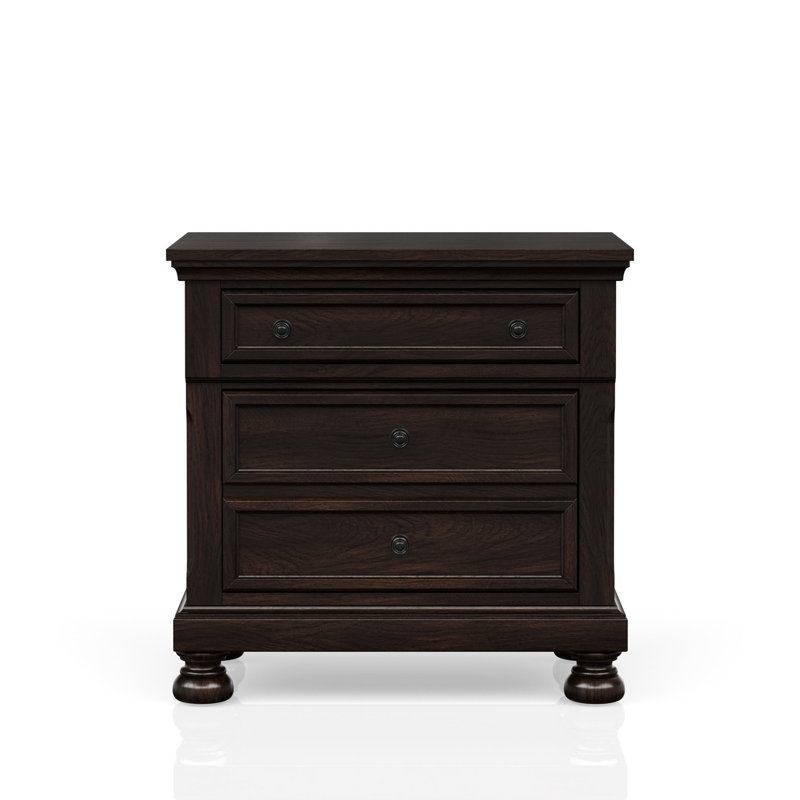 Élégante table de chevet en cerisier foncé - Deux rangements pratiques en bois massif et élégant avec deux tiroirs fabriqués