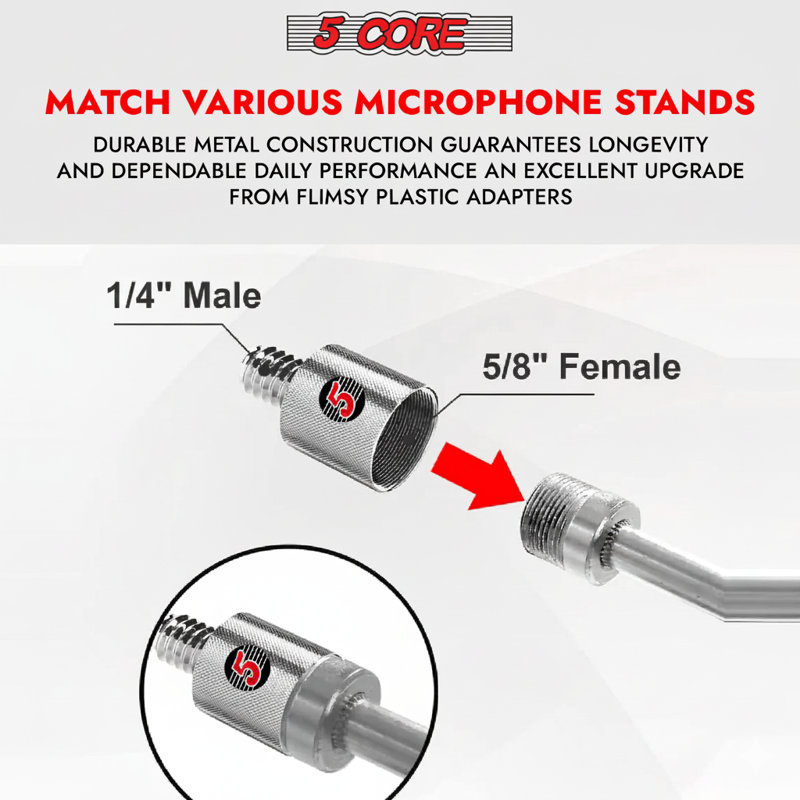 Adaptateur de support pour micro 5 fils 12 pièces 5/8 femelle à 1/4 pouce mâle