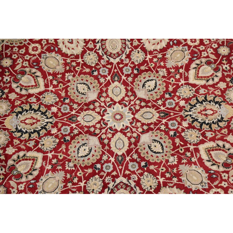 Tapis oriental à motif de teinture unique ivoire / rouge / beige / noir Tabriz noué à la main 8 pi x 8 pi