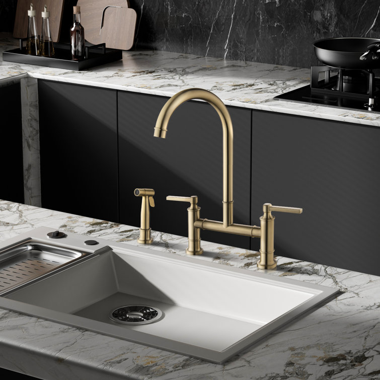 Selected Bridge Double Handles Kitchen Faucet With Side Spray