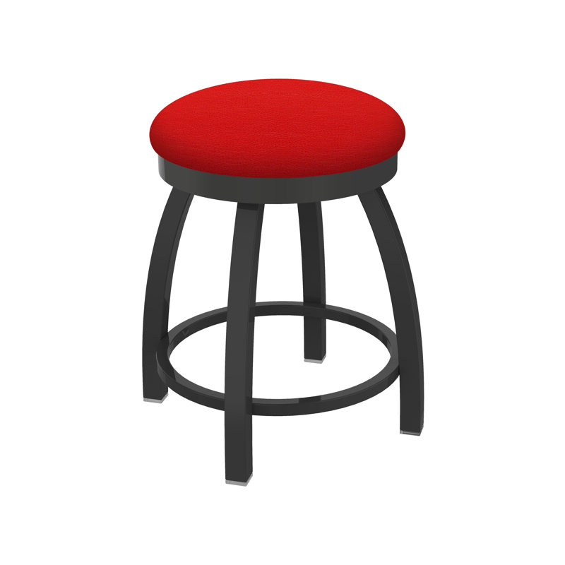 802 Misha Swivel Vanity Stool with Upholstered Seat, Pewter, Vinyl-Canter Red