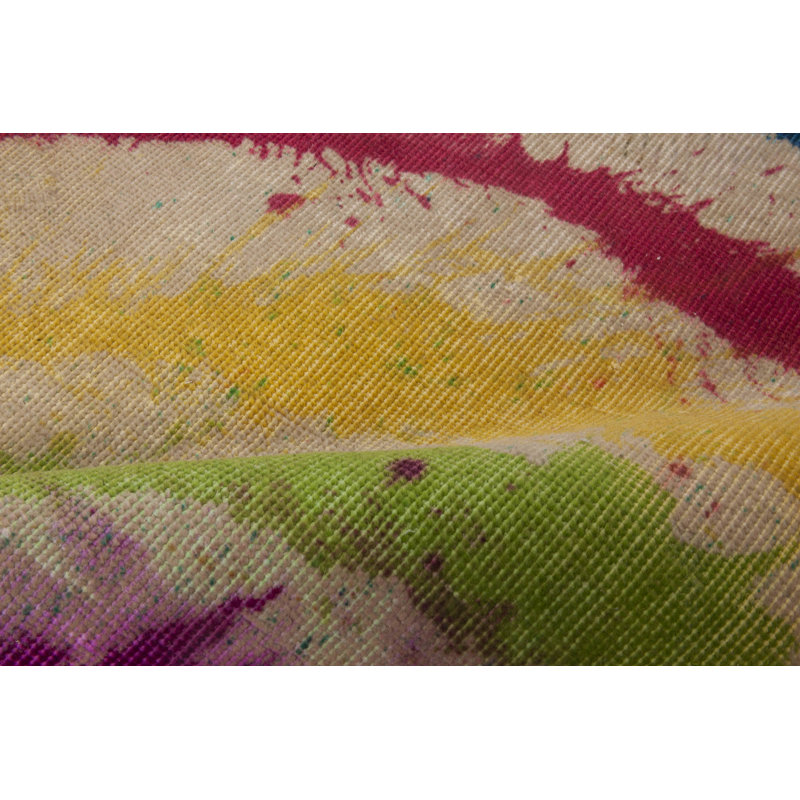 Tapis abstrait vert / rouge / jaune 9 x 10 Daliesque
