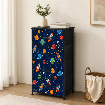 4-Drawer Dresser for Bedroom Space theme Solar system kids cartoon planet seamless Rocket planets Small Tall Clothes Dresser for Closet Organizers with Chest of Drawers Fabric Storage Bins Dressers
