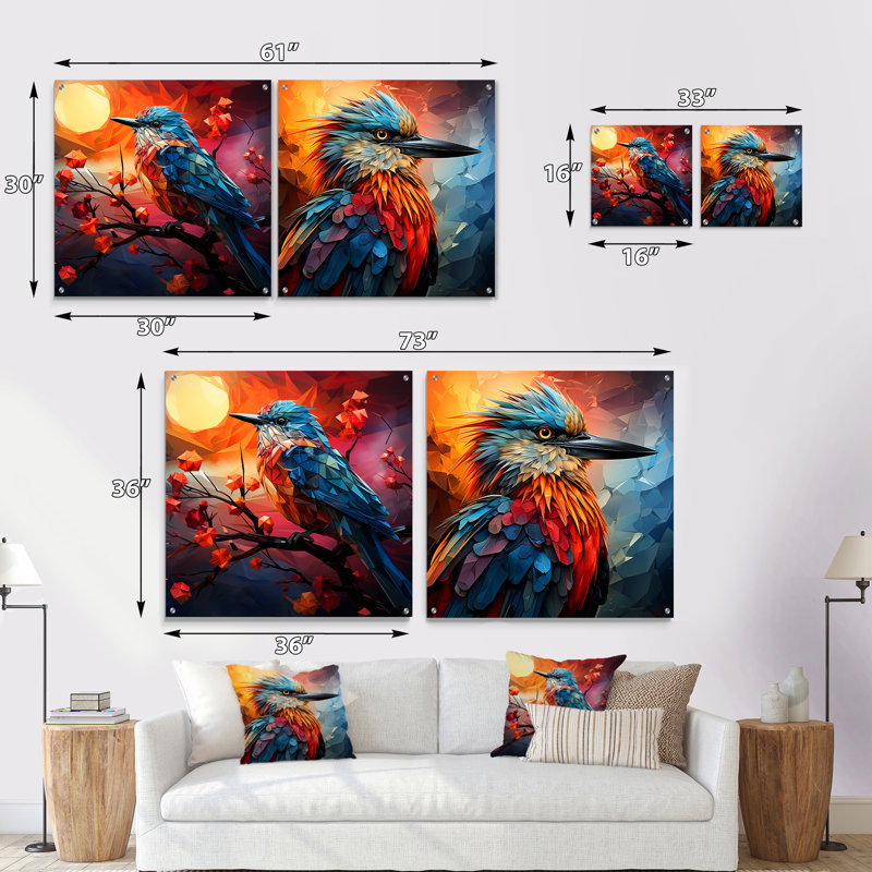 Bird Cubist Skies - Bird Acrylic Wall Art Glass Set Of 2, 30" H x 61" W
