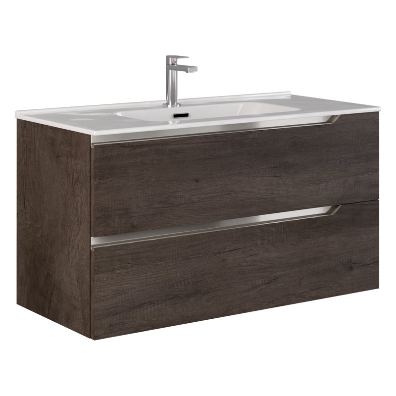 Meuble-lavabo simple 40 po avec plateau en céramique blanche Arden, Weathered Oak, 40", White