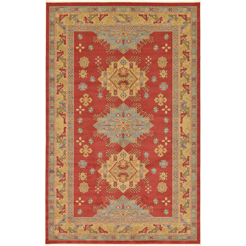 Tapis rouge de style oriental Eesi, Rectangle 10 pi 6 po x 16 pi 5 po