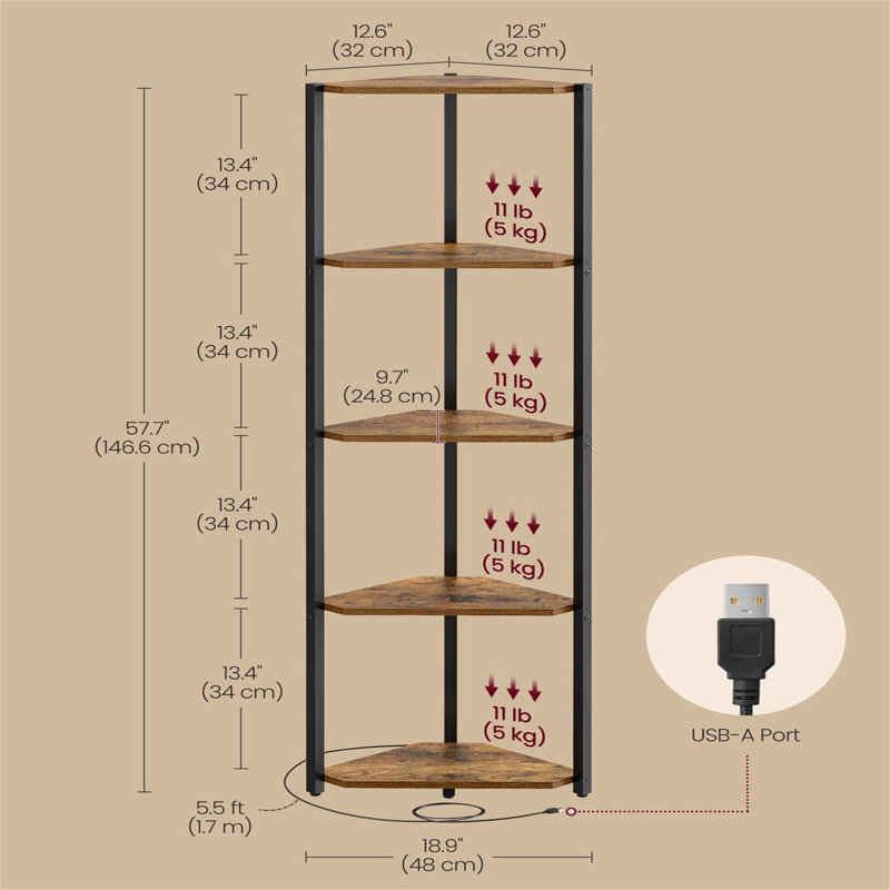 5-Tier Corner Shelf With Adjustable LED Lights