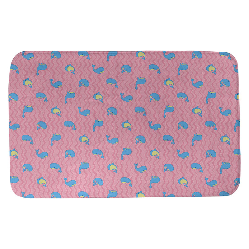 Tapis pour salle de bain katelyn elizabeth baleines Avicia, l 21 po x L 34 po, Rose / Bleu