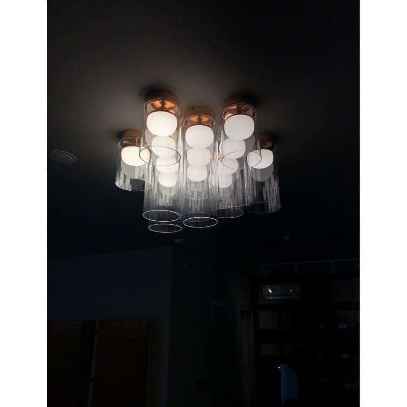 Glass LED Semi Flush Mount, Polished Copper, 41cm H x 18cm W x 18cm D, 3000K
