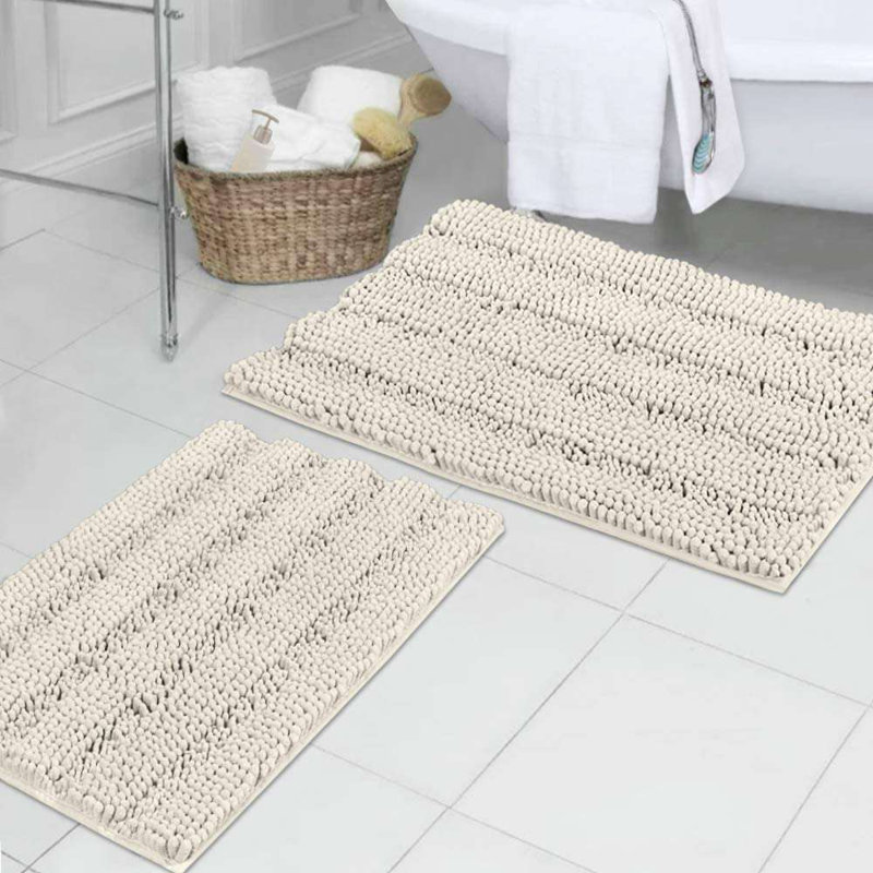Ruhl Luxury Extra Plush Extra Soft Absorbent Chenille Bath Rugs Rubber Backing Quick Dry Machine Washable Bath Mats 2 Piece 17"x24 & 20"x32" Bath Mat Set