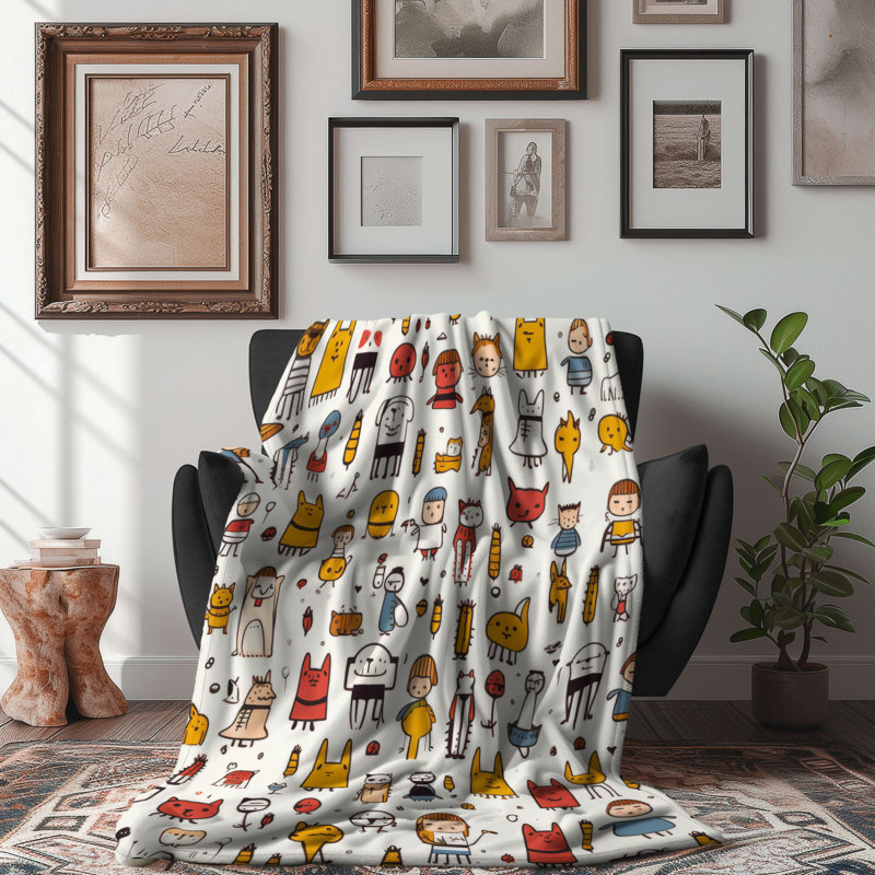 Playful Figures - 1 Piece Premium Blanket, Queen