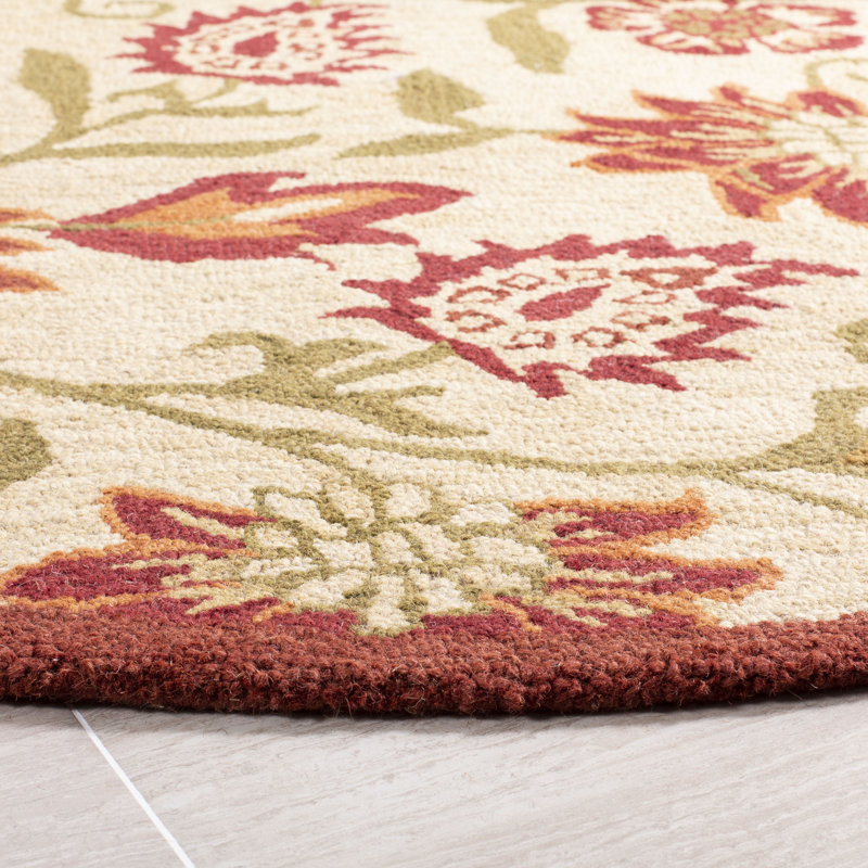 Emrick Blossom Hand Hooked Wool Floral Rug, Round 8'
