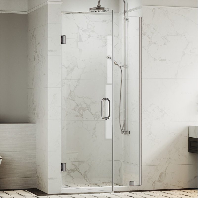 46-1/8 to 47 in W x 80 in H Frameless Swing Shower Door in Bright Chrome in With Double 3/8" (10mm) Certified Tempered Clear Glass UKH07-47x80-CH-B