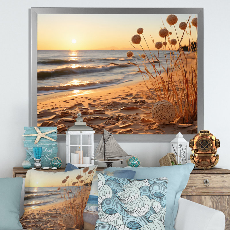 «Allyce Beachside Whispers VII», reproduction sur toile, H 34 po x l 44 po x P 1,5 po, Cadre photo argenté