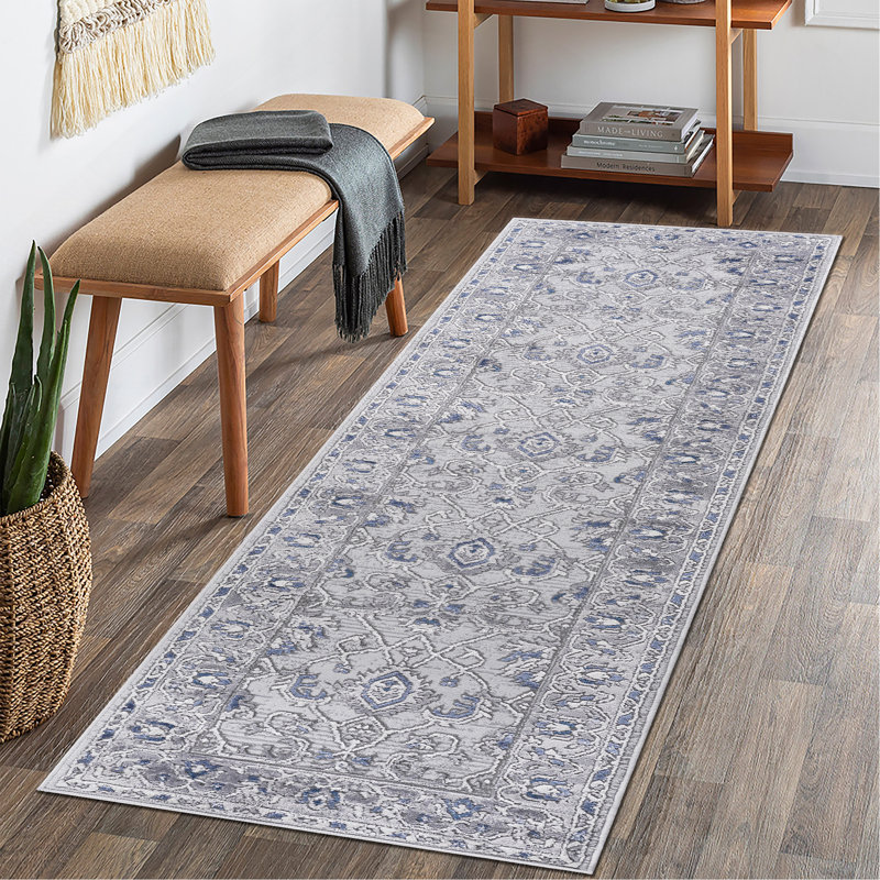 Tapis de couloir bleu / oriental, Runner 2'2" x 8'