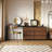 Modern Vanity Desk with 6 Drawers and Rotatable Extension Table, Walnut Finish