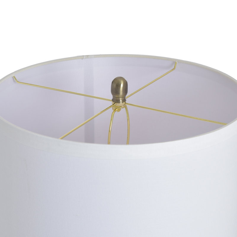 Lampe de table en verre - Cordon doré - Abat-jour blanc