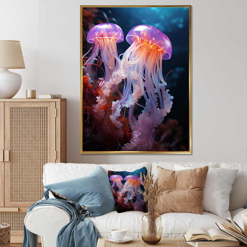 Kelvers Ethereal Beauty Jellyfish II - imprimé, H 20 po x l 12 po x P 1 po, Cadre flottant doré