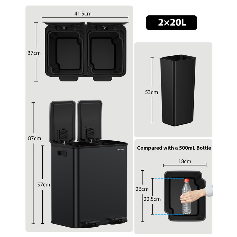 Stainless Steel Recycling Bin, Black