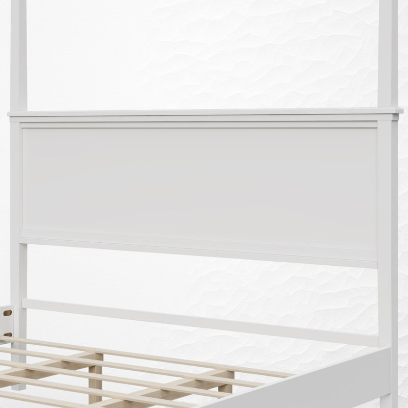 Cadre de lit plateforme à baldaquin en bois, modèle à quatre colonnes, King, White