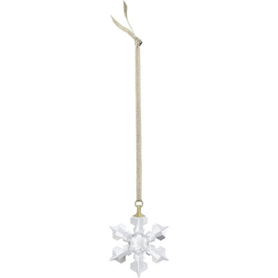 Ornement suspendu Little Snowflake, cristaux blancs transparents et ruban doré, faisant partie de la collection Little Snowflake