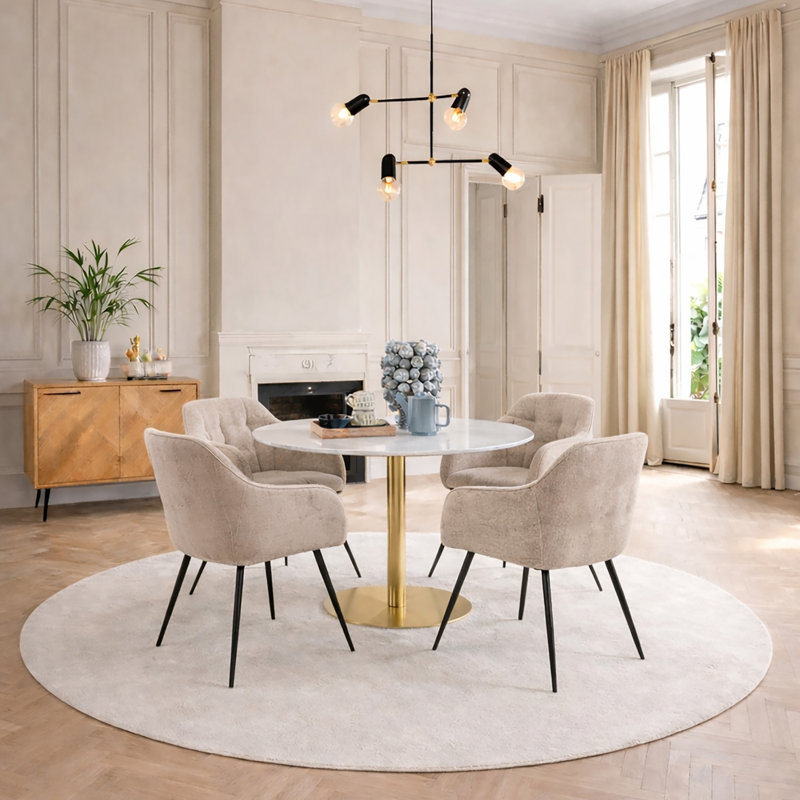 Jumaane 4 - Person Dining Set, Beige, Gold