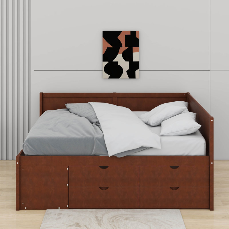 Full Size Daybed With Drawers And Shelves, Full/Double, Walnut