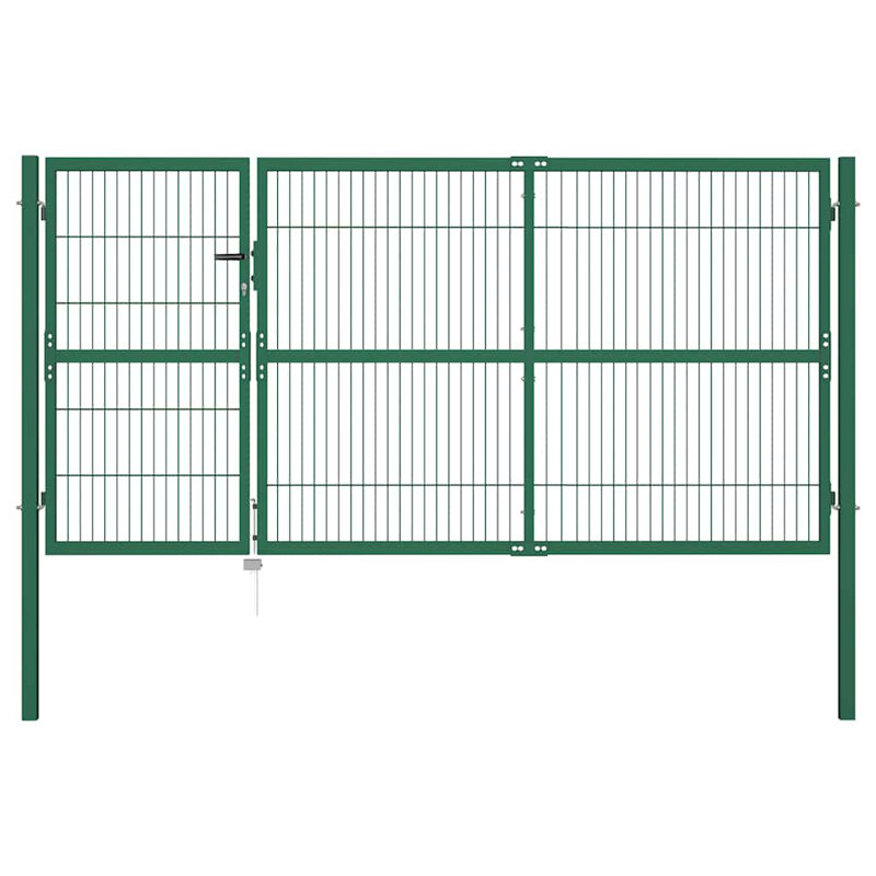 Barrière de clôture avec poteaux vidaXL 137,8 x 55,1 po vert acier, 137,8 po x 55,1 po