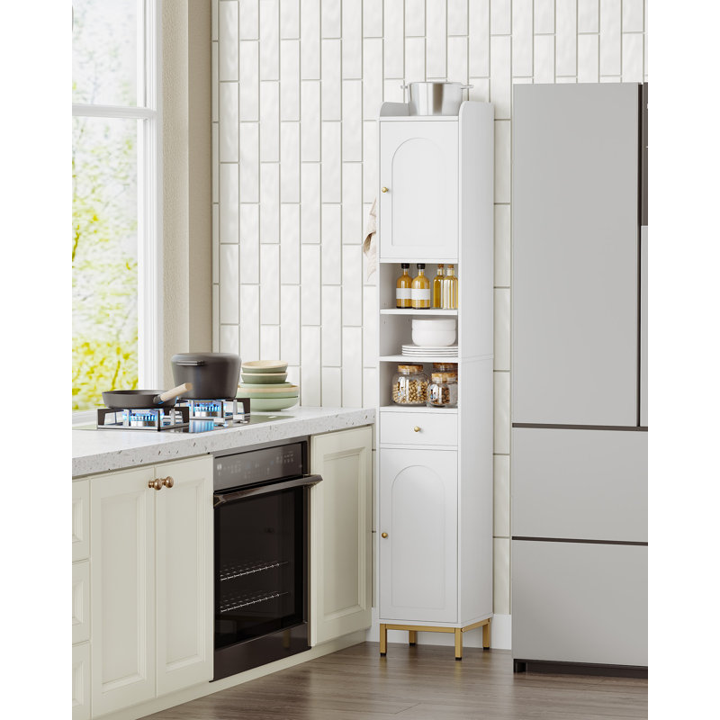 Bathroom Storage Cabinet, Narrow Toilet Paper Storage Cabinet, Tall Toilet Paper Holder with 2 Doors & Drawer, Bathroom Floor Cabinet, Adjustable Shelf for Small Spaces, White 