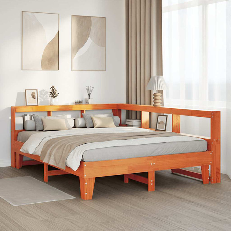 Bookcase Bed Without Mattress Solid Wood Pine, Wax Brown, European King (160 x 200 cm)