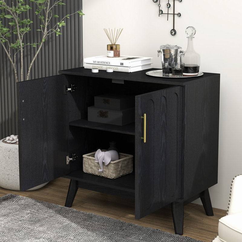 Modern Fluted Sideboard Cabinet With Adjustable Shelves & Solid Wood Legs, Buffet Cabinet With Storage, Walnut Storage Cabinet For Living Room, Entryway, Hallway, Dining Room, Kitchen