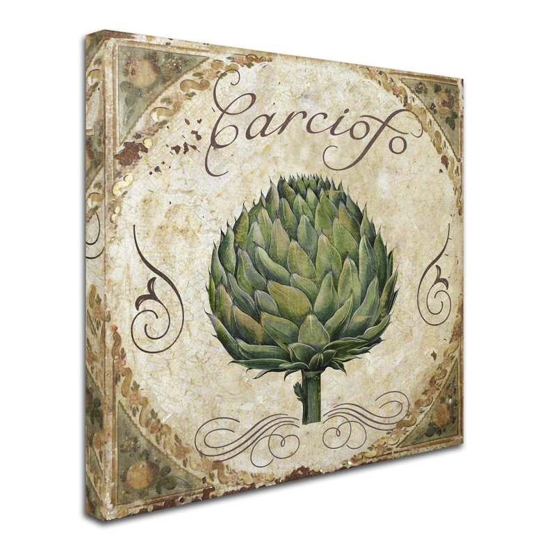 Mangia III Green Artichoke Canvas Art with Beige Frame