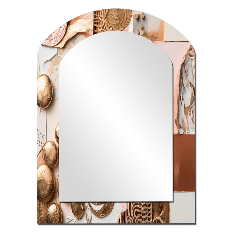 Gold And White Geometric Serenity II - Geometric Asymmetrical Unique Wall Mirror, Modern Arch Mirror, Printed Metal Art