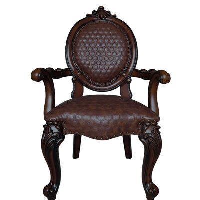Traditional 2 Arm Chair In Cherry, With Ornate Shapes And Cushioned Comfort Cherry Chairs ( Of 2), Stylish Elements Soft Cushions