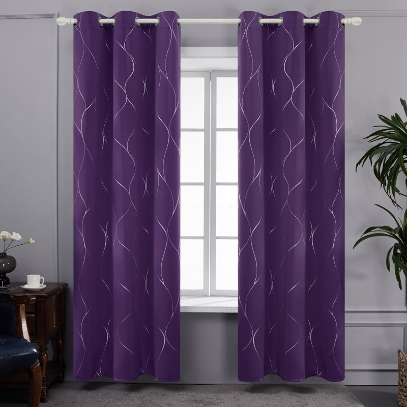 Kellda Thermal Room Darkening Polyester Curtain Panels , Deep Purple, 42" W x 108" L