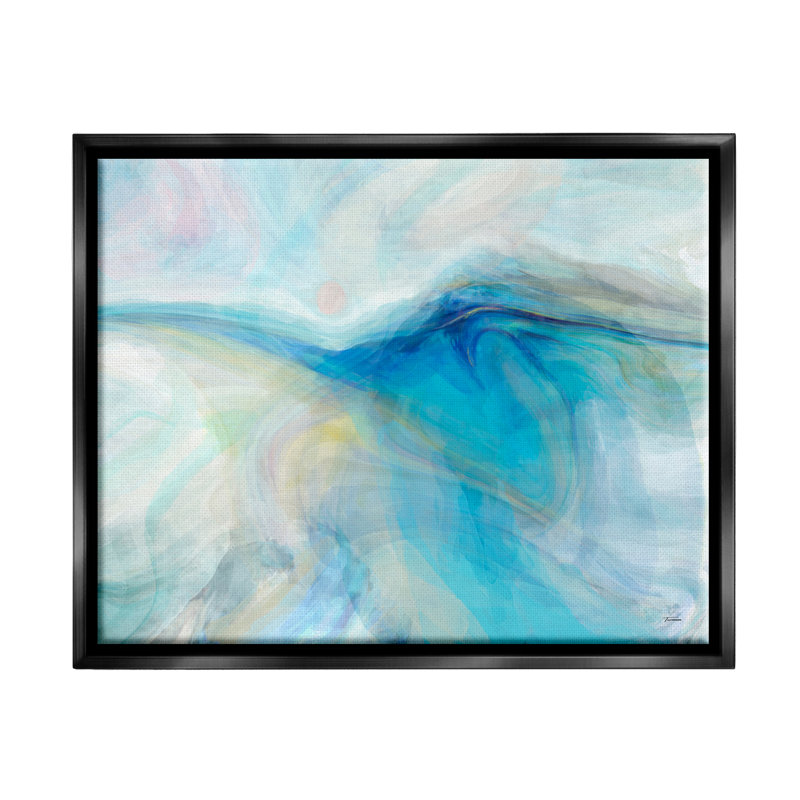 «Blue Fluid Pastel Abstract Swirl Floater» par Michael Tienhaara, Cadre flottant noir de jais, H 17 po x l 21 po x P 1,7 po