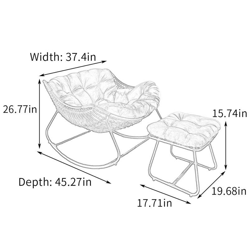 Chaise berçante ergonomique pour balcon avec structure en métal, Noir, noir, noir, noir
