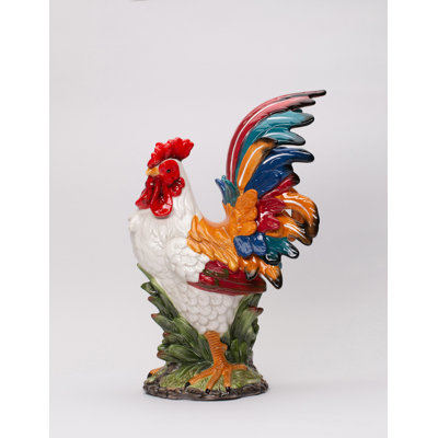 Fine Ceramic White Country Rooster Figurine- 15"H