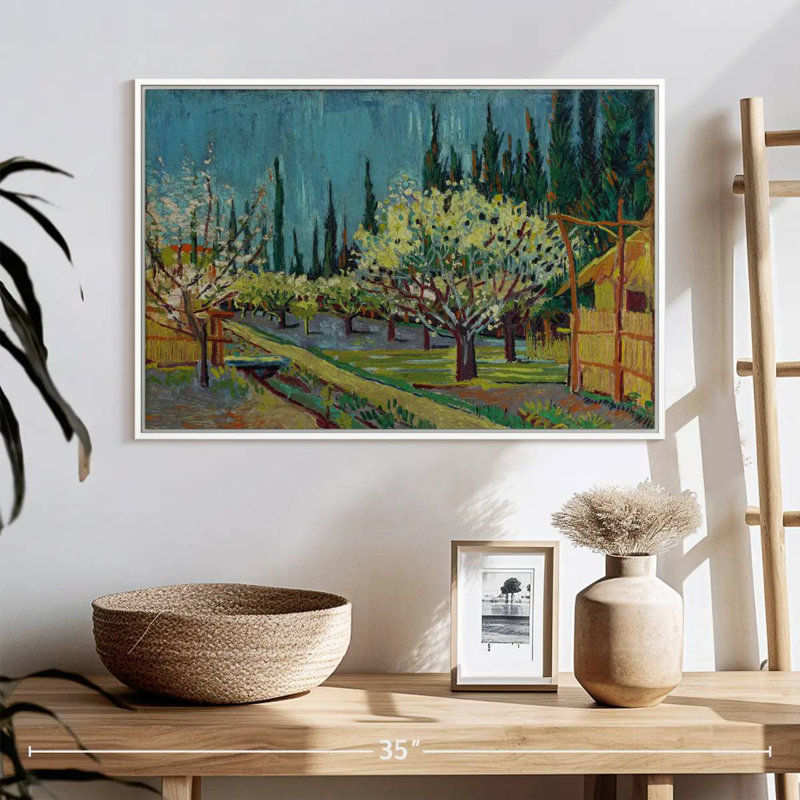 Orchard Bordered By Cypresses, Floating Frame White, 25" X 17"