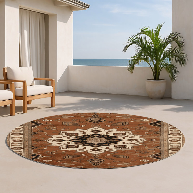 Tapis d'intérieur et d'extérieur brun Persian, Rond 5 pi